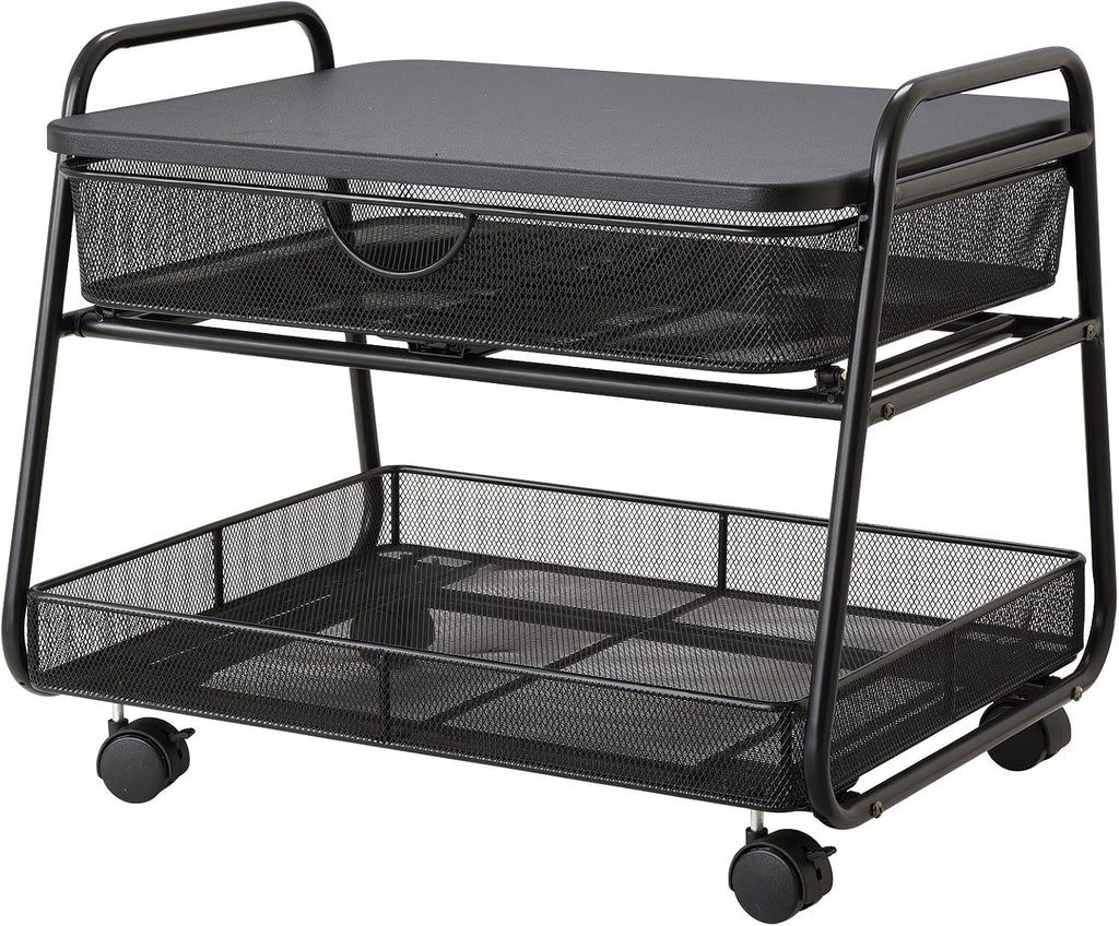 Safco 5208BL Onyx Under-Desk Rolling Machine Stand, Black, 21'W x 16'D x 17.5'H for Printer and Fax Machines With Basket and Drawer Storage. Perfect for Home, Office and Classrooms