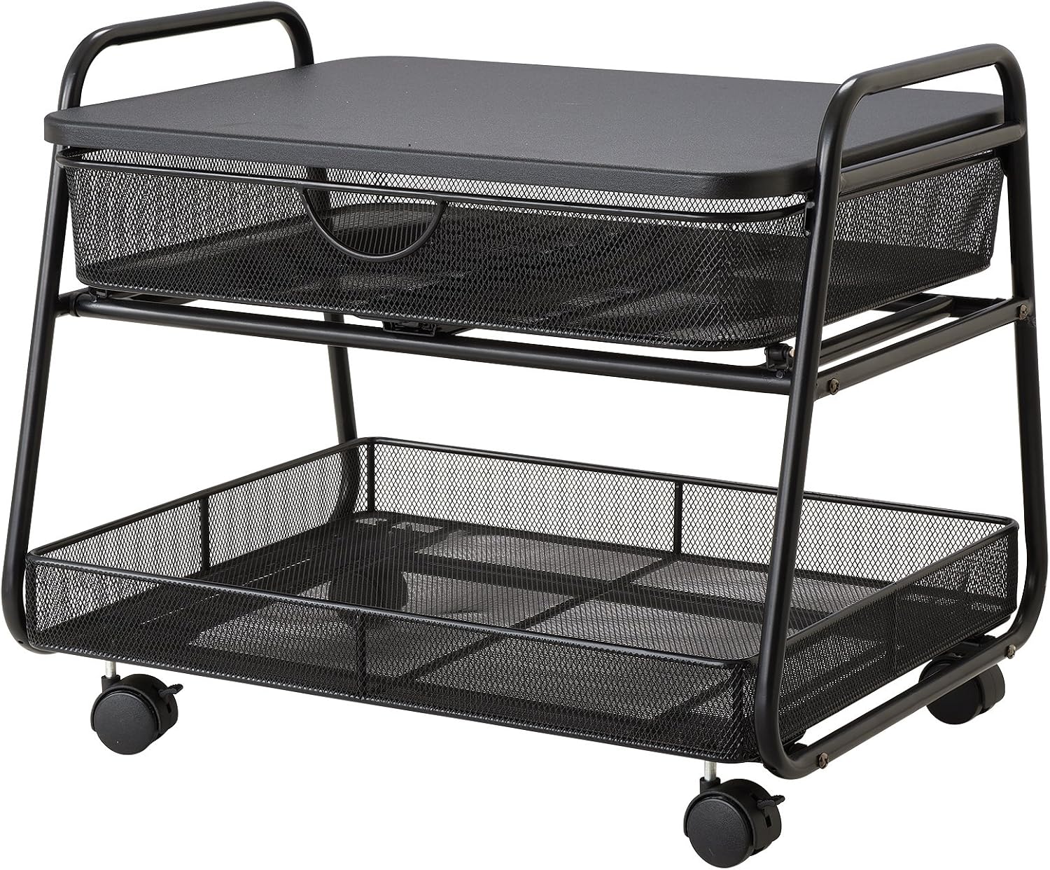 Safco 5208BL Onyx Under-Desk Rolling Machine Stand, Black, 21'W x 16'D x 17.5'H for Printer and Fax Machines With Basket and Drawer Storage. Perfect for Home, Office and Classrooms
