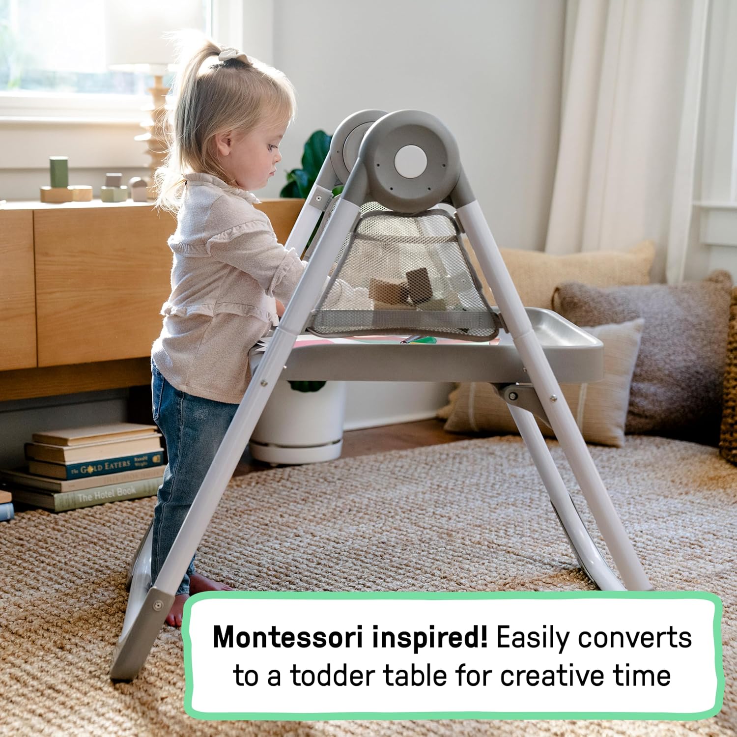 Ingenuity Proper Positioner Create Up Baby High Chair, 9 Modes of Use, Toddler Tower, Table and Chair, Foldable, Adjustable Footrest, 90 Degree Posture Aids Digestion, Ages 0-5 Years - Soulful Skies