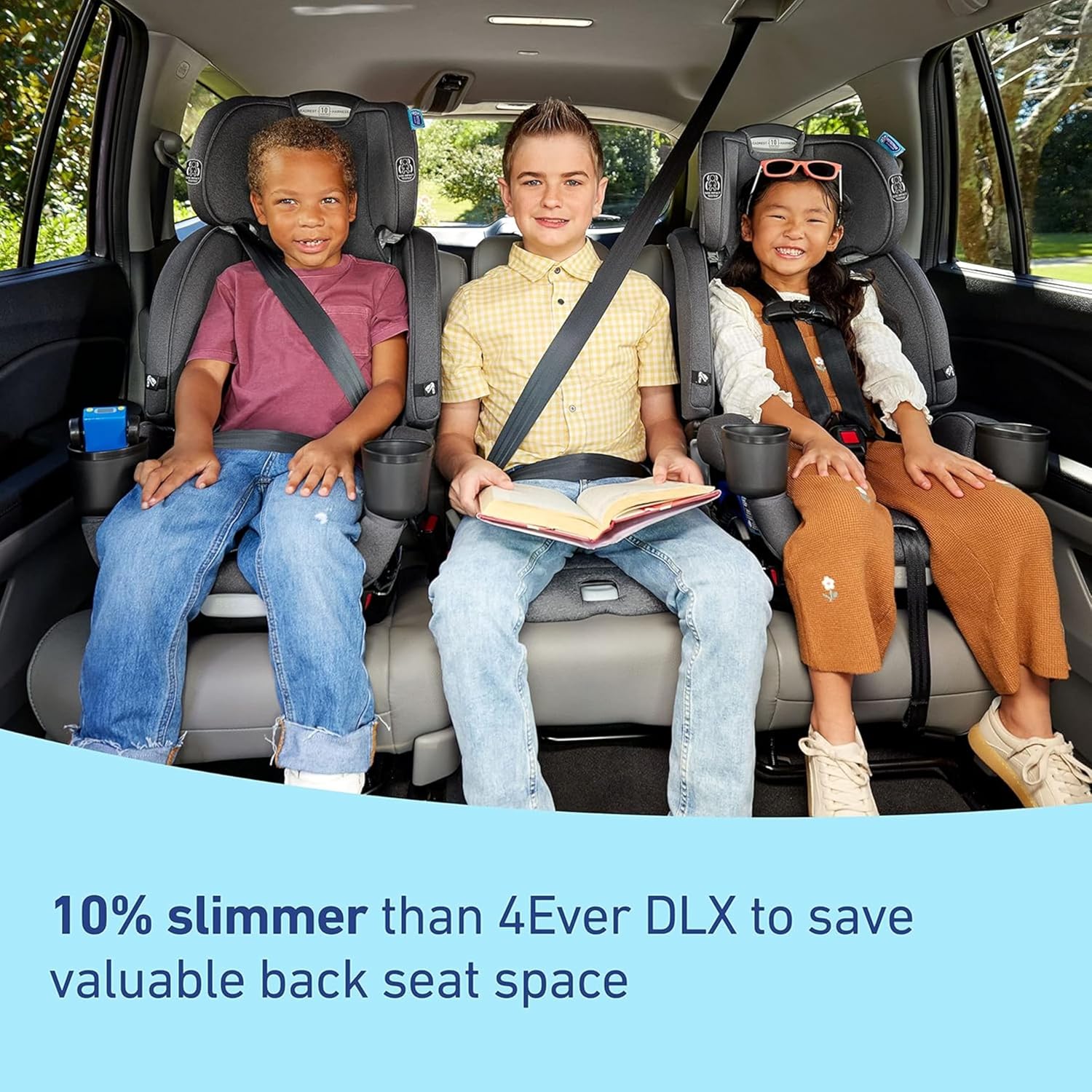 Graco® 4Ever DLX Grad 5-in-1 Car Seat Harrison Infant Toddler Booster Convertible Car Seat Features Slim Fit