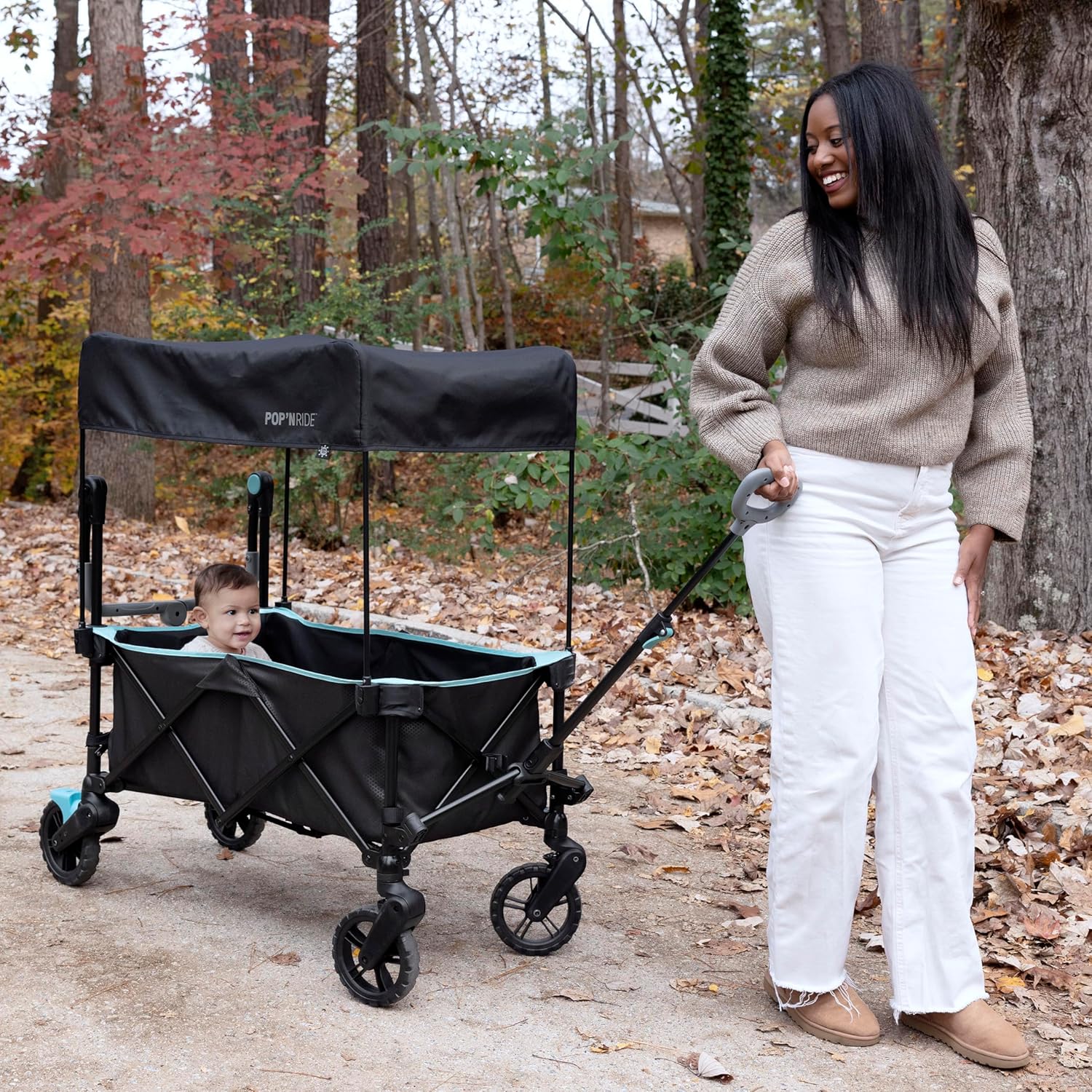 Ingenuity Ingenuity Pop 'N Ride Lightweight Stroller Wagon - Face-to-Face Seats for 2 with 3-Point Harnesses & Sun Canopy