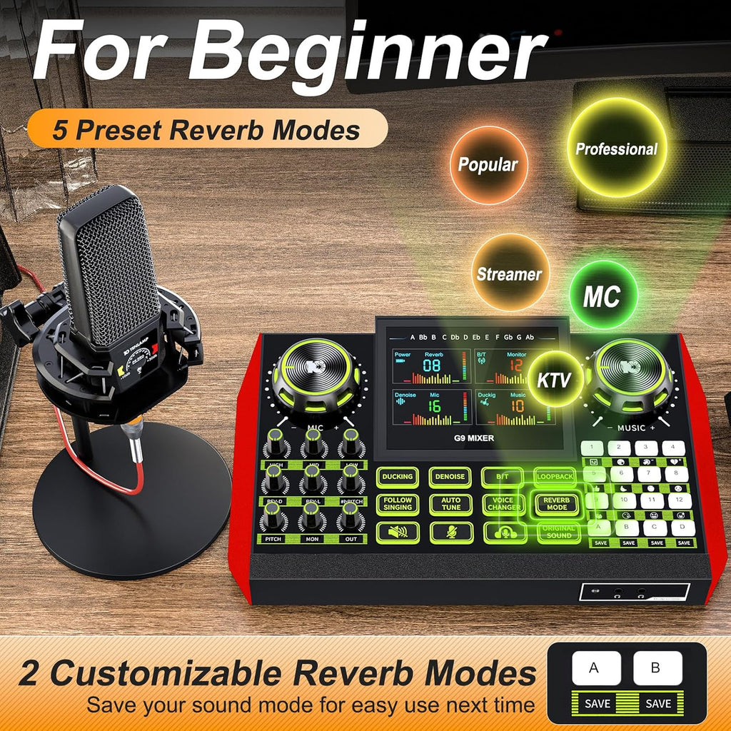 neculogy Podcast Equipment Bundle - All-in-One Audio Mixer Production Studio with 3.5mm Microphone for Live Streaming, Podcast Recording, PC, Smartphone & DJ (Model: G9-PKPRO DJ Mixer