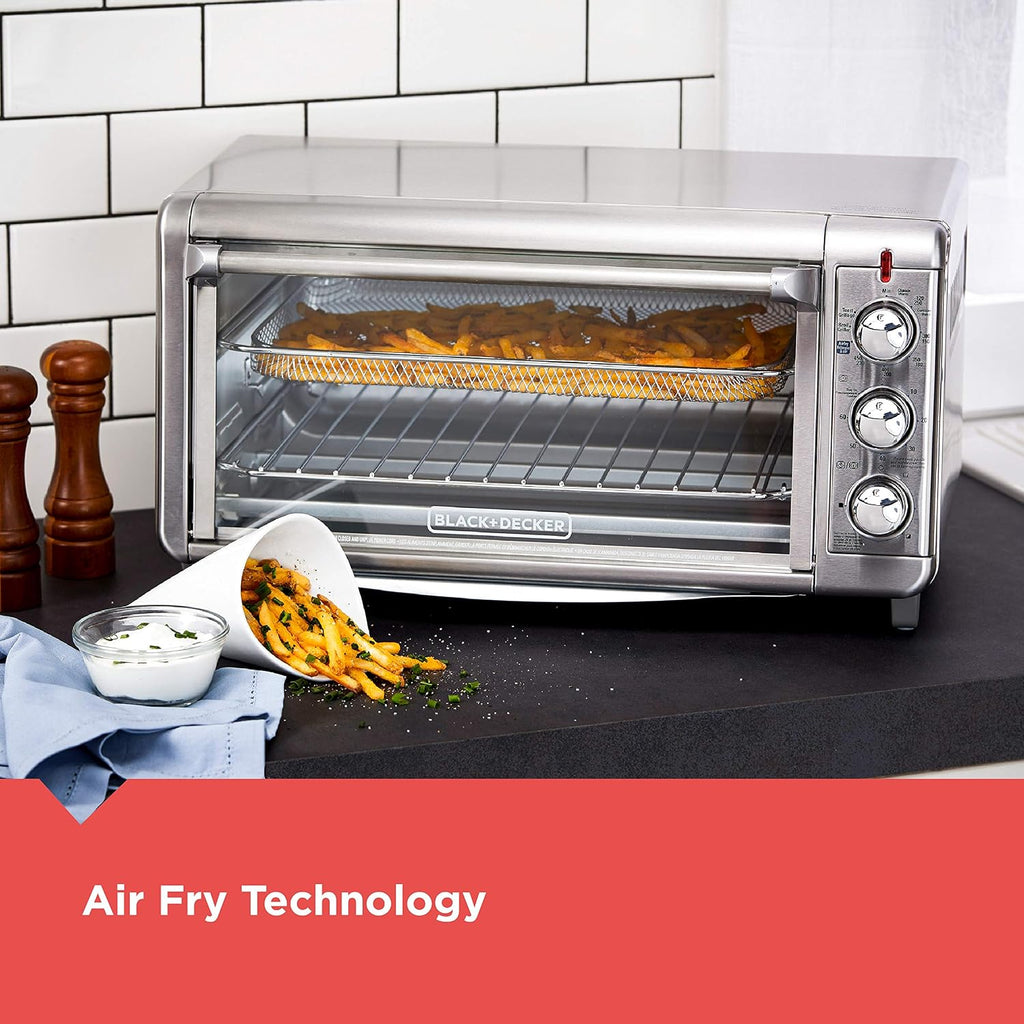 BLACK+DECKER Crisp 'N Bake Air Fry Countertop Convection Toaster Oven, XL Capacity, 8-Slice, 5-in-1, Fits 9' x 13' pan,12' Pizza, 60-Min Timer, Bake, Broil, Air Fry, Toast, Keep Warm, Stainless Steel