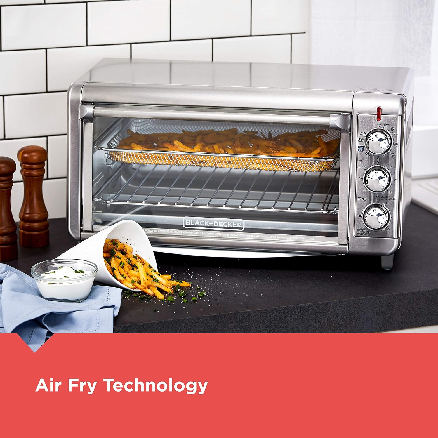 BLACK+DECKER Crisp 'N Bake Air Fry Countertop Convection Toaster Oven, XL Capacity, 8-Slice, 5-in-1, Fits 9' x 13' pan,12' Pizza, 60-Min Timer, Bake, Broil, Air Fry, Toast, Keep Warm, Stainless Steel
