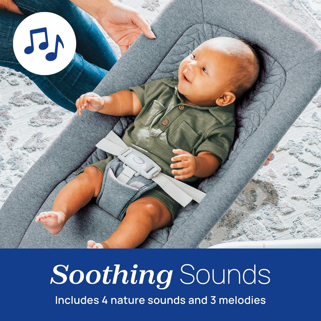 Chicco E-Motion Auto-Glider & Baby Bouncer, Motion-Sensing, Nature Sounds and Melodies, Cotton Seat Pad, AC or Battery Powered, Grey/Grey
