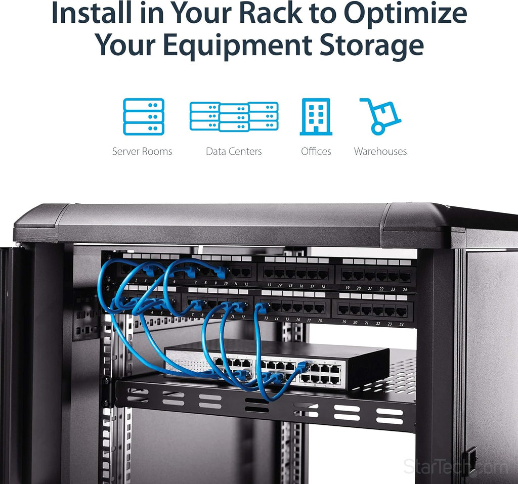 StarTech.com 1U 4-Post Adjustable Vented Server Rack Mount Shelf - 330lbs(150 kg) - 19.5 to 38in Adjustable Mounting Depth Universal Tray 19' AV/ Network Equipment Rack - 27.5in Deep (ADJSHELFHDV)