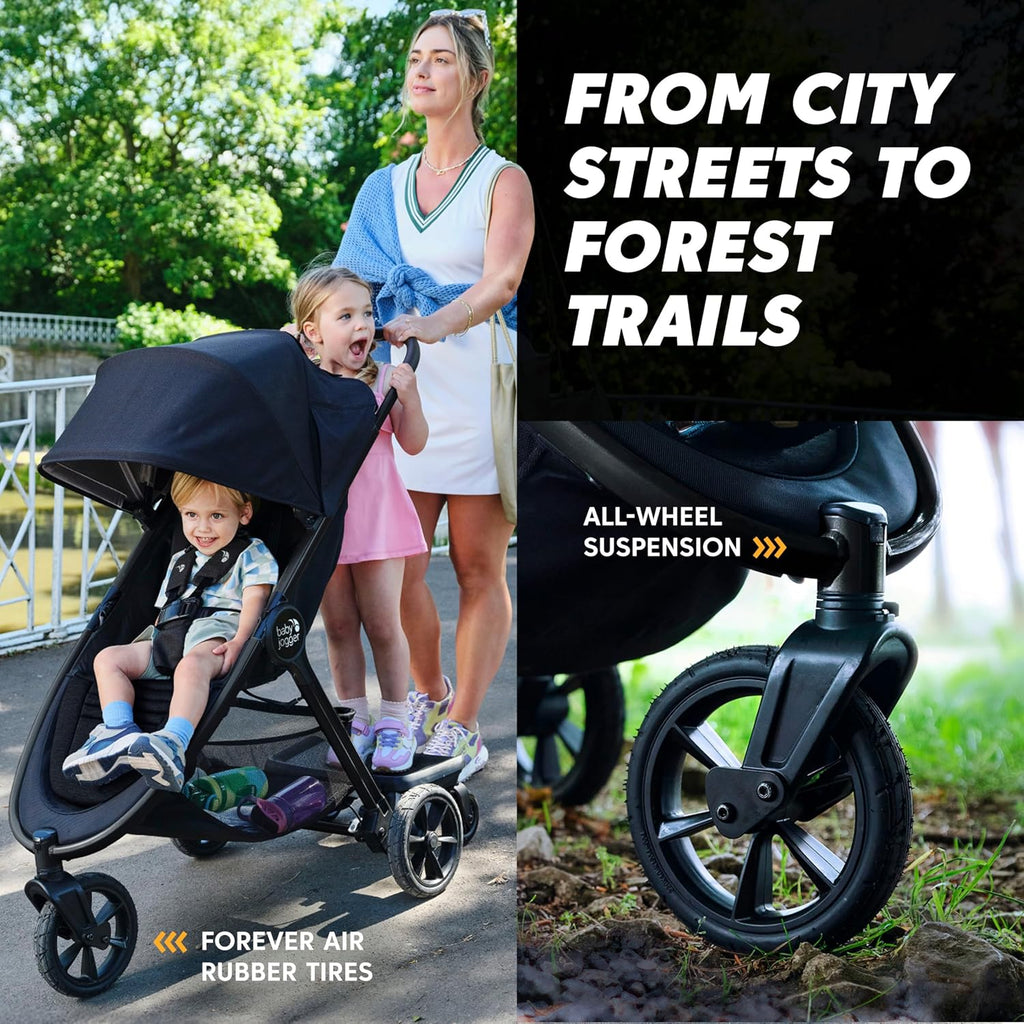 Baby Jogger® City Mini GT3 All Terrain Baby Stroller with Forever Air Rubber Tires, All Wheel Suspension, Lightweight Stroller with Magnetic Buckle, No-Rethread Harness, and Foot Brake, Frosted Ivory