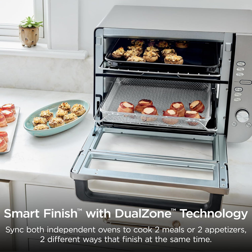 Ninja Air Fryer Toaster Oven Combo | Double Stack XL | 12-in-1 | Fits 4.5 lb Chicken & 6lbs of Wings | Smart Finish Cook 2 Different Meals at Same Time | Countertop Oven | Stainless Steel | DCT601