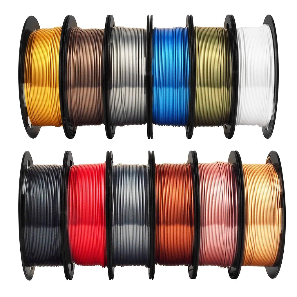 MIKA3D Shine Silk Metallic Gold PLA 3D Printer Filament Bundle 12 Spools Pack, 1.1lbs Spool 1.75mm Widely Compatible, 12 Popular Silk Shiny Gold Colors, with Extra One Bottle of Solid Stick Gift
