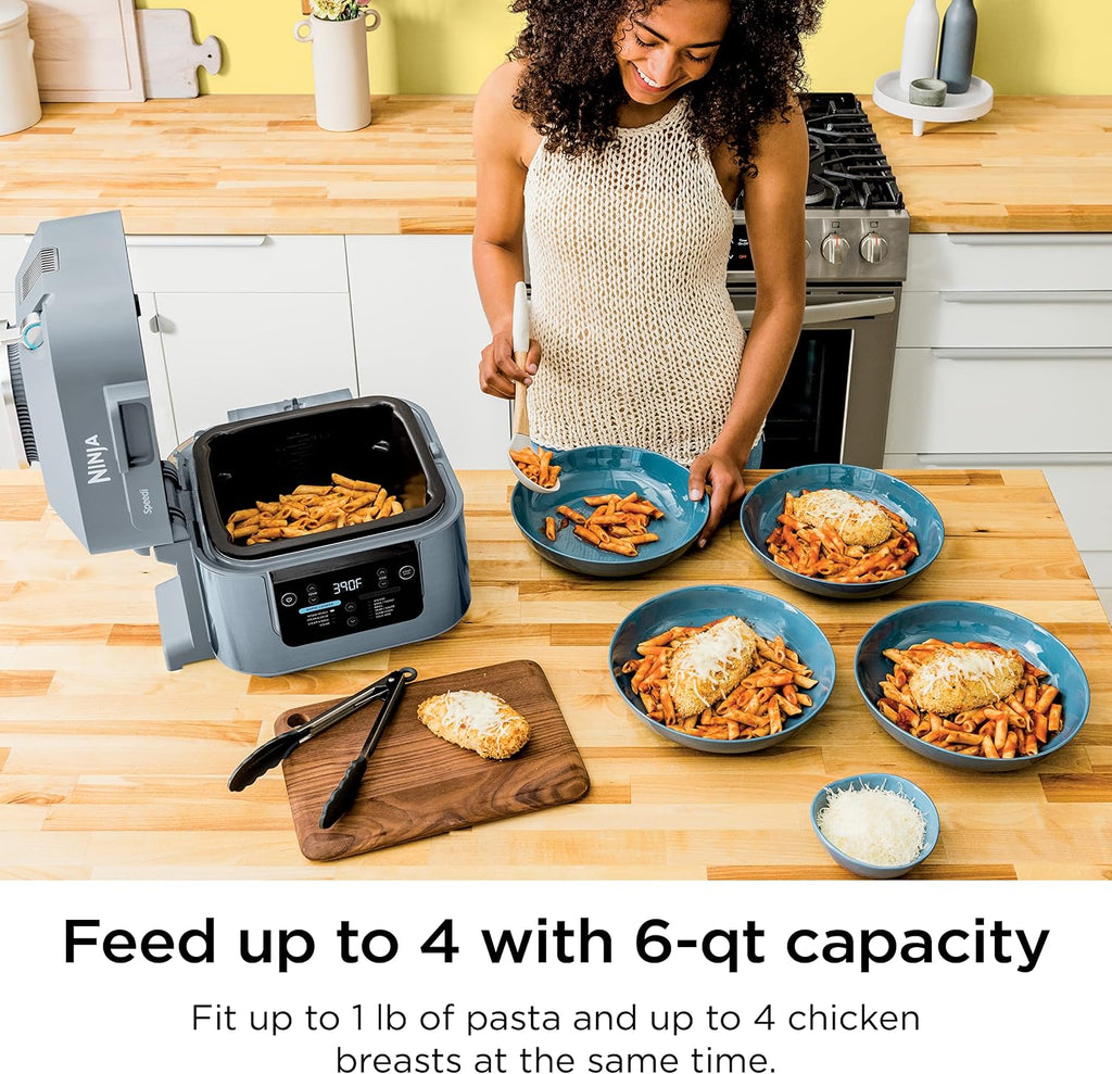 Rapid Cooker Air Fryer 6-qt. Capacity 10-in-1 Functionality Meal Maker Sea Salt Gray Grey Stainless Steel