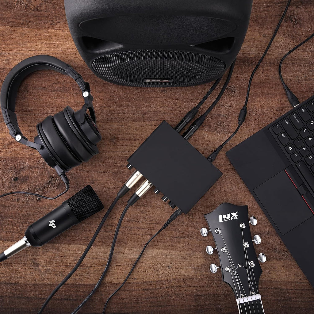 LyxJam 2x2 USB Audio Interface Studio Bundle with LP Condenser Microphone, Headphones, Mackie CR3.5 3.5' Multimedia Studio Monitors, Stand, Cables & Creative Software