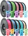 10 Pack Silk Rainbow PLA 3D Printer Filament Bundle, Dimensional Accuracy +/- 0.02 mm, 1kg (2.2lbs), 1.75 mm, Rainbow Candy,Blue Green,Red White,Blue White,Green, 10 Mix Rainbow Colors