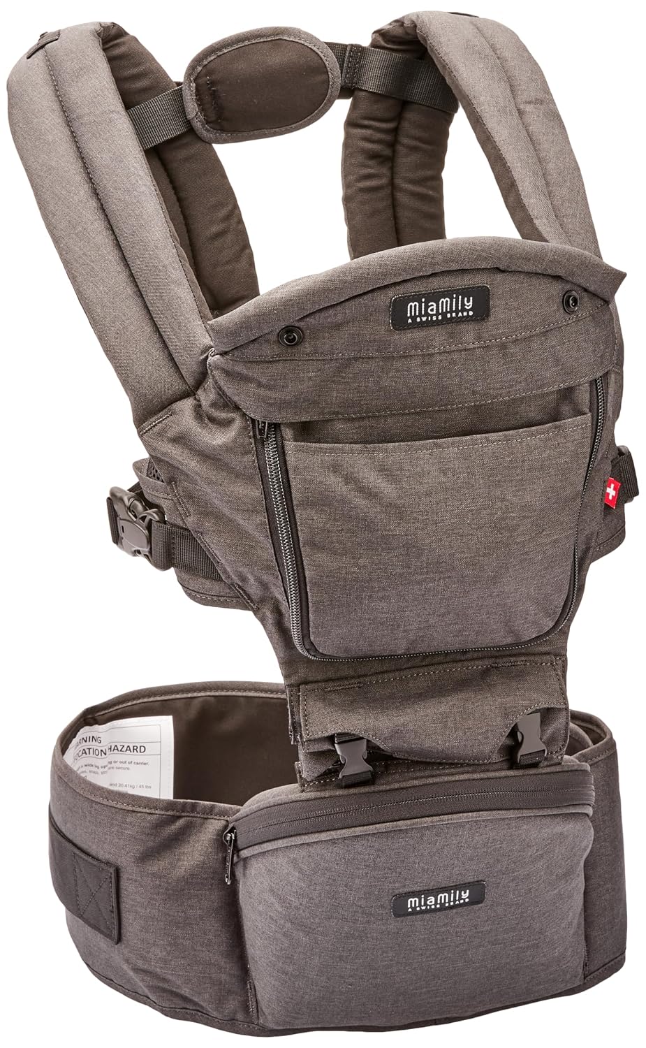 MiaMily Ergonomic Hip Seat Baby Carrier, 6 Carry Positions, Newborn to Toddler, Lumbar Support, Adjustable Waist Belt, Hipster Plus, Stone Grey