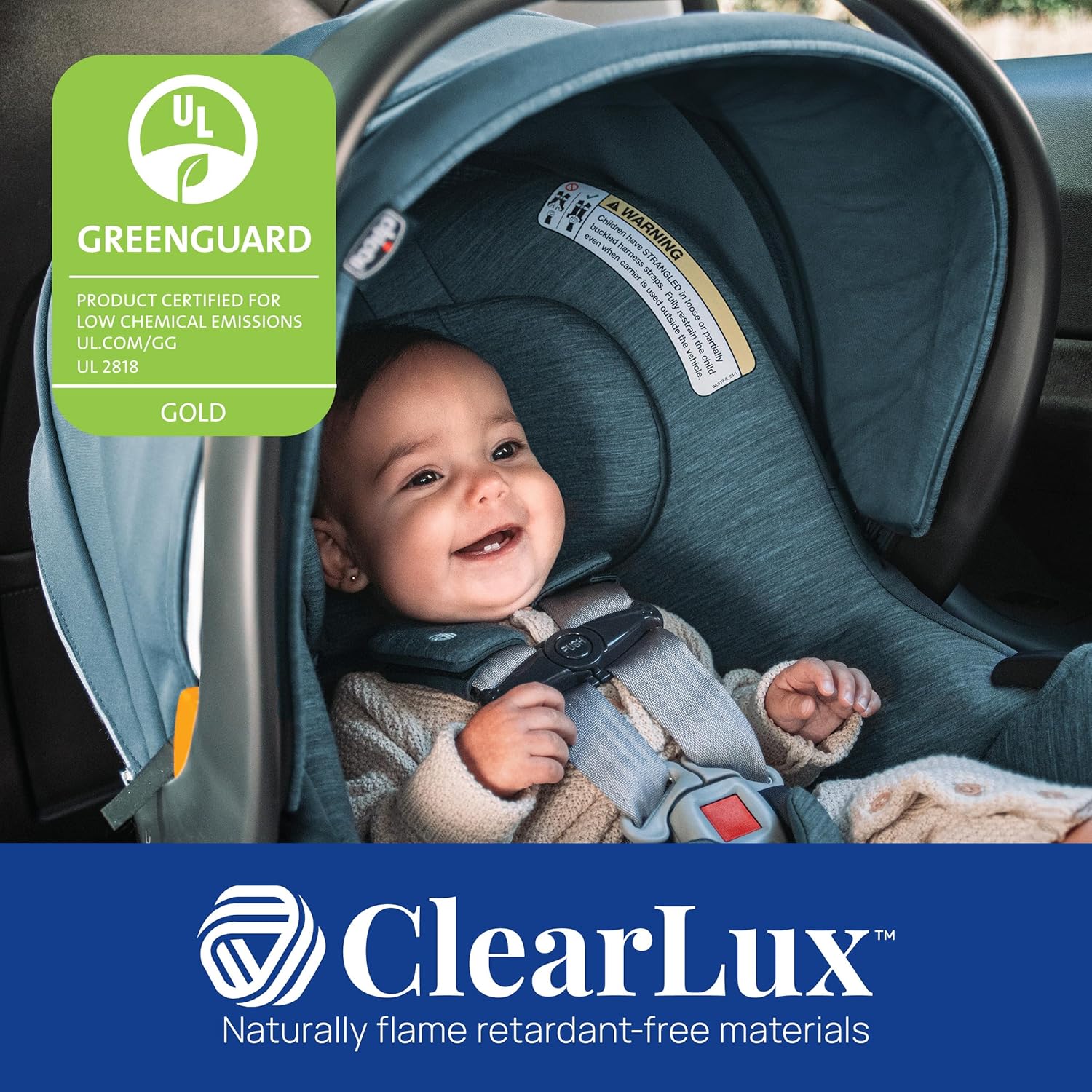 Chicco KeyFit Max Zip ClearLux Infant Car Seat and Base, Rear-Facing Seat for Infants 4-30 lbs., Zip-Open Privacy Shield, Compatible with Chicco Strollers, Baby Travel Gear | Verona/Grey