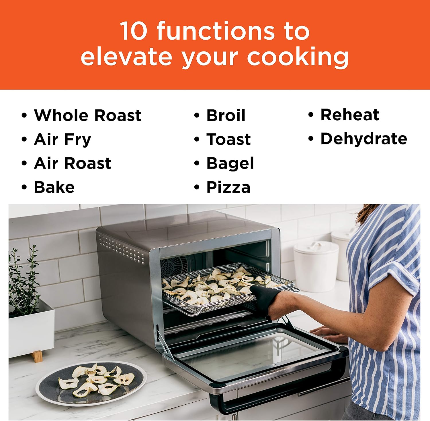 Ninja Air Fryer & Toaster Oven Combo | 10-in-1 Foodi XL Pro Air Fry Countertop Oven | Fit a 5-lb Chicken & Sheet Pan of Vegetables | Bake, Dehydrate, Toast & More |1800 Watts | Stainless Steel | DT201