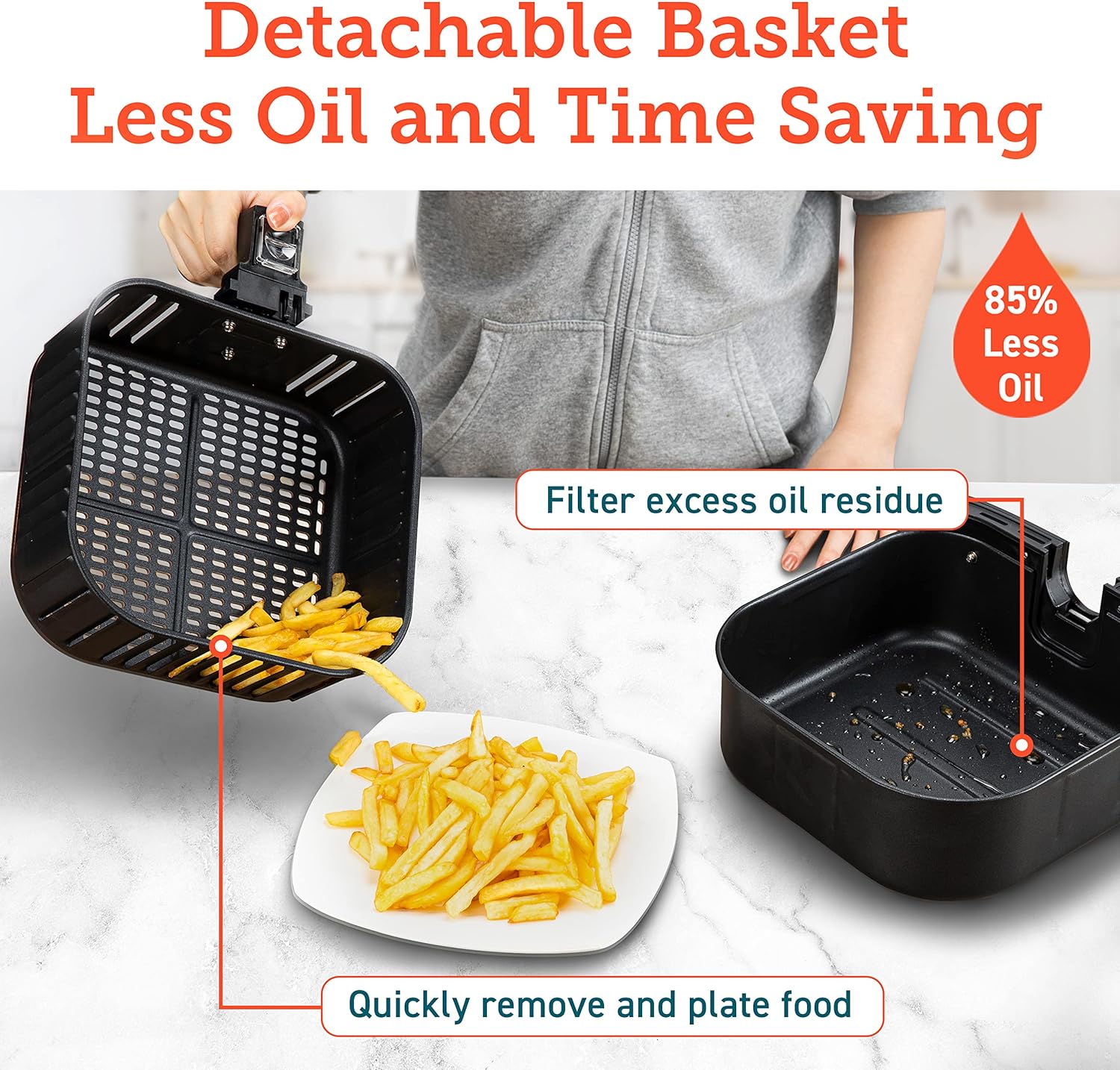 Cosori 12-in-1 Air Fryer 5.8QT, Toast, Bake, Nutrition Facts for 100+ In-App Recipes, AdaptIQ Tech Fast Cook, for Main & Side Dishes, Snacks, Leftovers, Detachable Square Basket, Dishwasher Safe