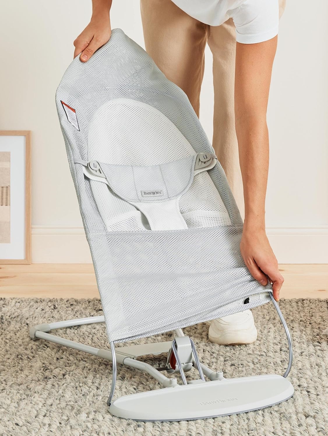 BabyBjörn Bouncer Balance Soft, Mesh, Silver/White 2-in-1 Adjustable Baby Bouncer Seat and Toddler Chair, Newborn to Toddler (8-29 lbs), 4 Positions, Lightweight & Portable