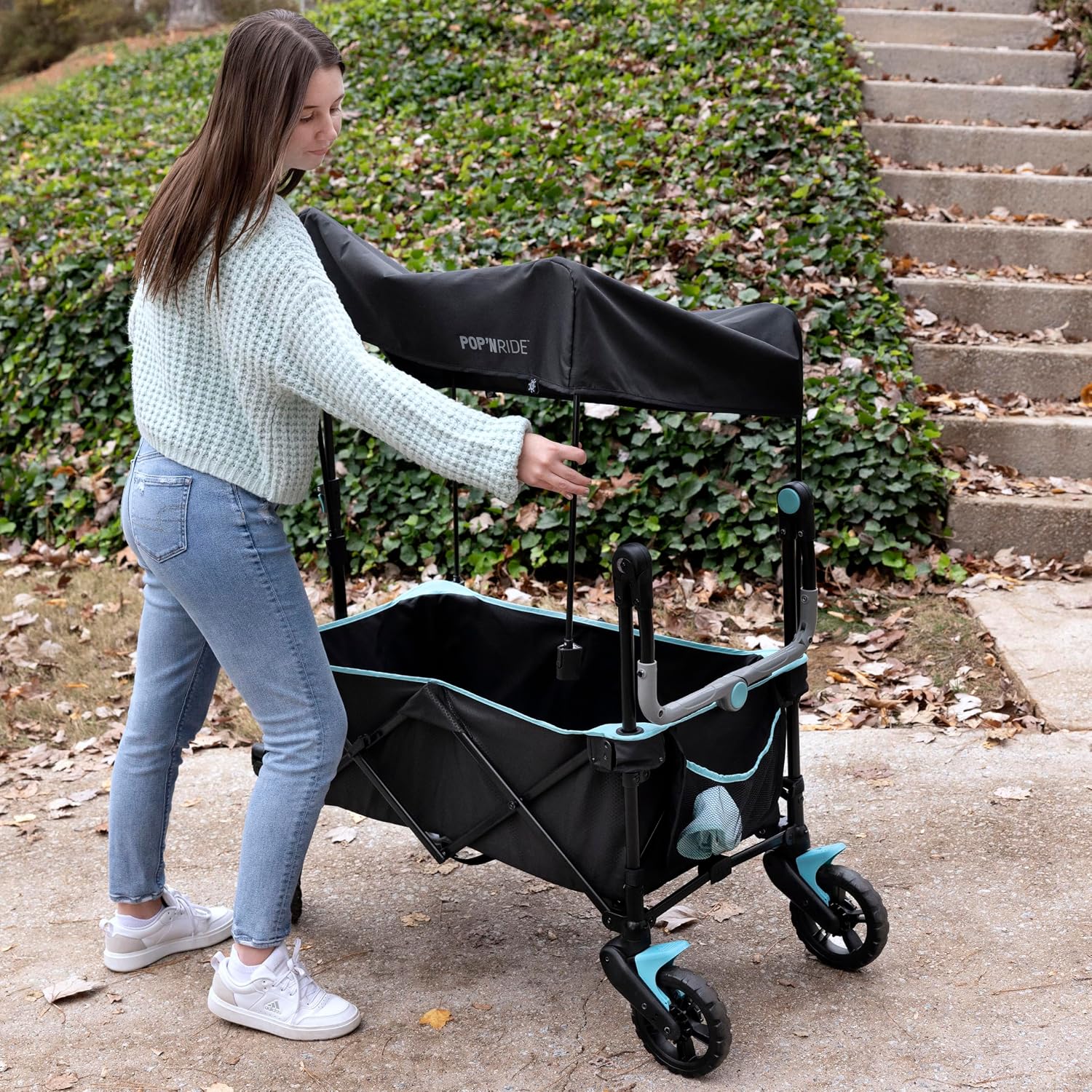 Ingenuity Ingenuity Pop 'N Ride Lightweight Stroller Wagon - Face-to-Face Seats for 2 with 3-Point Harnesses & Sun Canopy