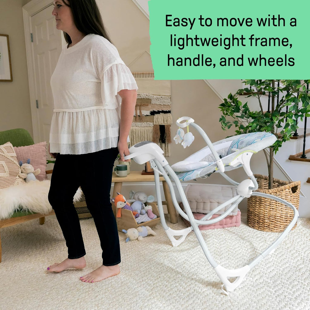 Ingenuity SimpleComfort Lightweight Compact 6-Speed Multi-Direction Baby Swing, Vibrations & Nature Sounds, 0-9 Months 6-20 lbs (Everston)