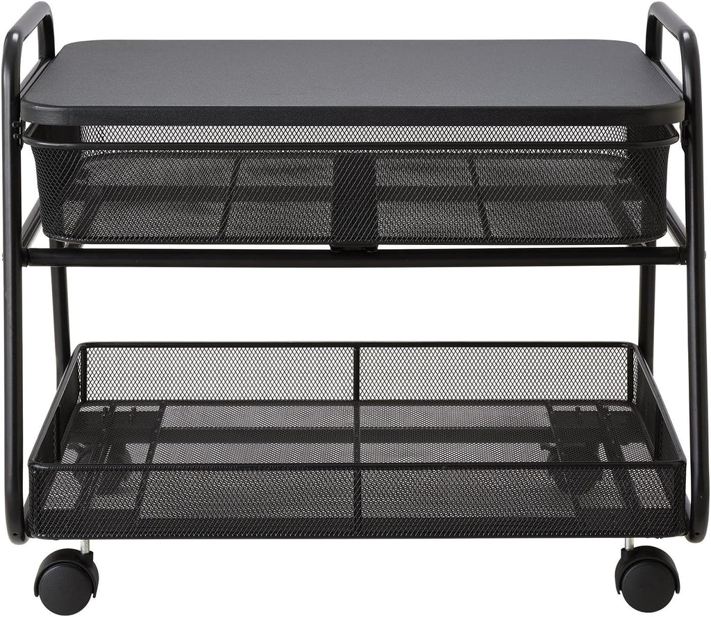 Safco 5208BL Onyx Under-Desk Rolling Machine Stand, Black, 21'W x 16'D x 17.5'H for Printer and Fax Machines With Basket and Drawer Storage. Perfect for Home, Office and Classrooms