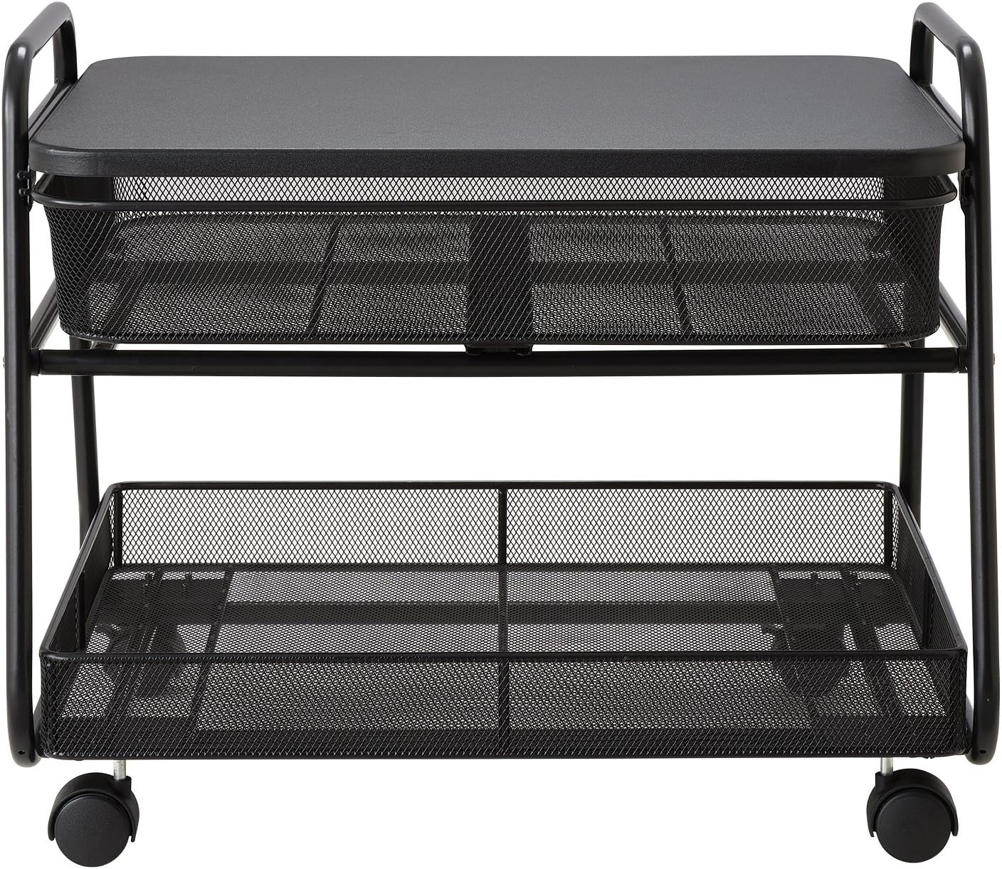 Safco 5208BL Onyx Under-Desk Rolling Machine Stand, Black, 21'W x 16'D x 17.5'H for Printer and Fax Machines With Basket and Drawer Storage. Perfect for Home, Office and Classrooms