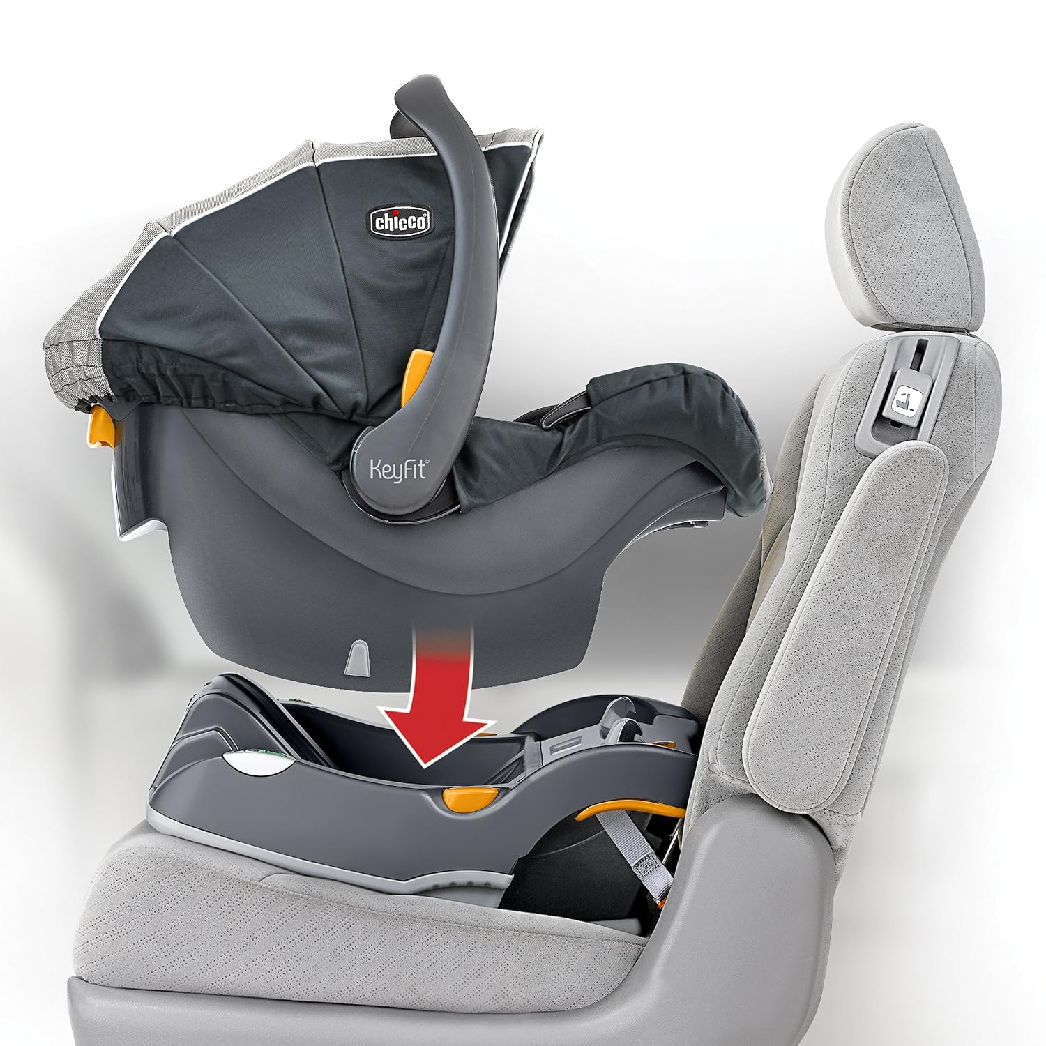 Chicco KeyFit Infant Car Seat and Base, Rear-Facing Seat for Infants 4-22 lbs., Includes Infant Head and Body Support, Compatible with Chicco Strollers, Baby Travel Gear, Encore/Black/Grey