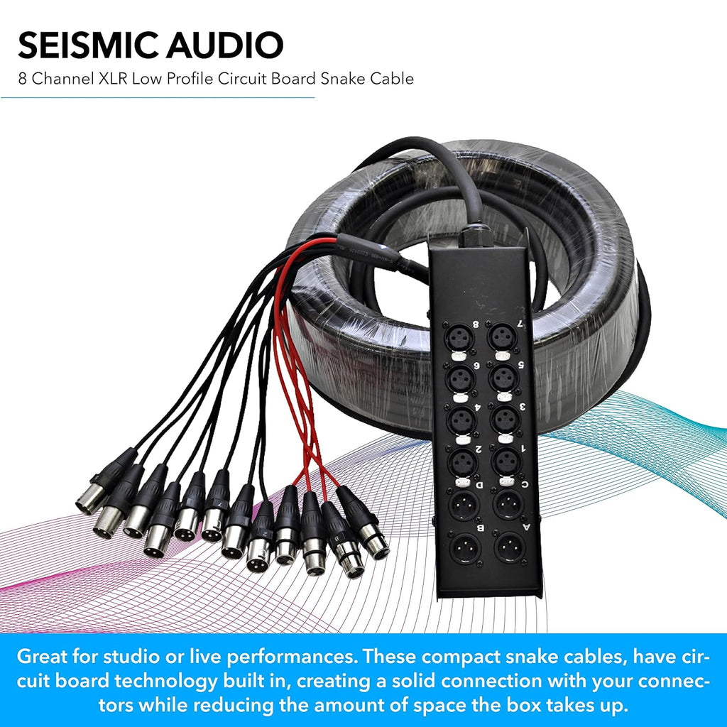 Seismic Audio Speakers 8 Channel Low Profile XLR Send Sub Snake Cable, XLR Splitter Cable, 100 Feet