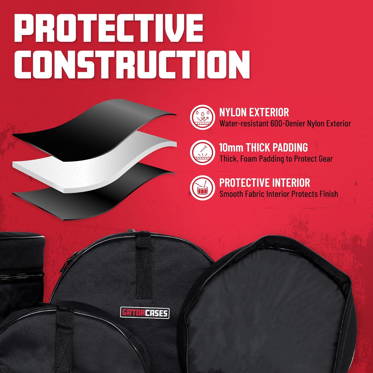 Gator Cases Bop Drum Set Bags: 18'x14', 12'x8', 14'x14', and 14'x5.5'; (GP-BOP-100)