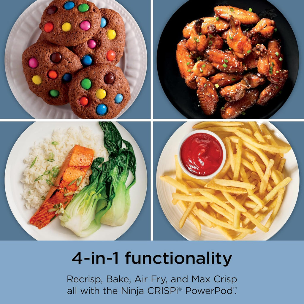 Ninja Crispi Air Fryer, Microwave, Freezer & Dishwasher Safe, Non Toxic Glass Portable Cooking System, 4 QT & 6 Cup Glass Containers with Storage Lids, Easy Meals, Air Fry, Bake, Periwinkle (Renewed)