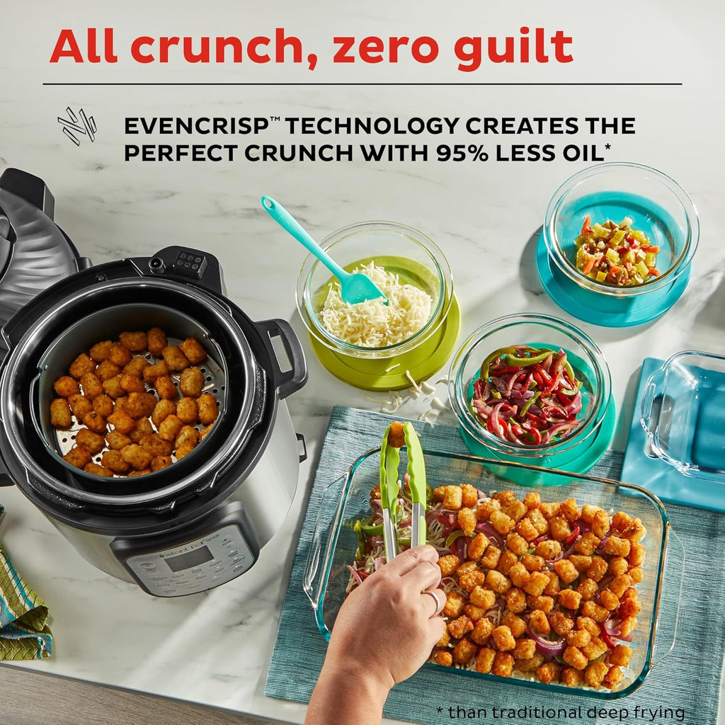 Instant Pot Duo Crisp 11-in-1 Air Fryer and Electric Pressure Cooker Combo with Multicooker Lids that Fries, Steams, Slow Cooks, Dehydrates,Free App With Over 800 Recipes, Black/Stainless Steel, 8QT