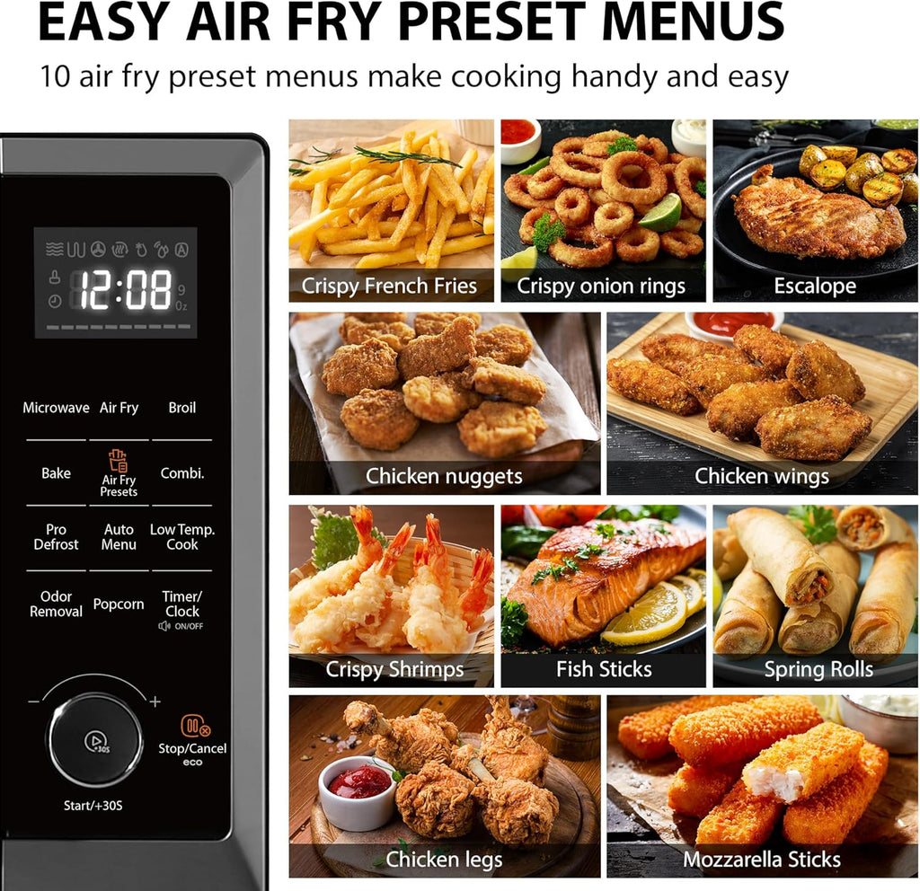 TOSHIBA Air Fryer Combo 8-in-1 Countertop Microwave Oven, with Convection, Broil, Odor Removal Mode, 12.4' Position Memory Turntable, Child-Lock, 1.0 Cu.ft, Black Stainless Steel, ML2-EC10SA(BS)