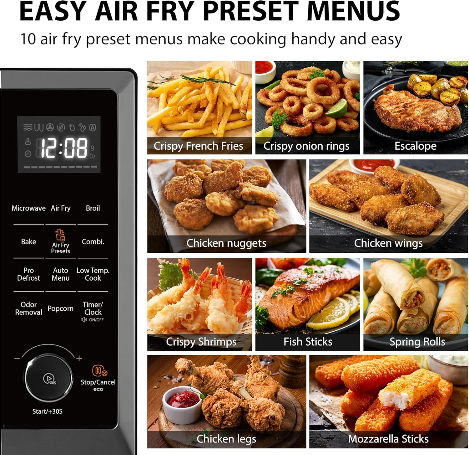 TOSHIBA Air Fryer Combo 8-in-1 Countertop Microwave Oven, with Convection, Broil, Odor Removal Mode, 12.4' Position Memory Turntable, Child-Lock, 1.0 Cu.ft, Black Stainless Steel, ML2-EC10SA(BS)