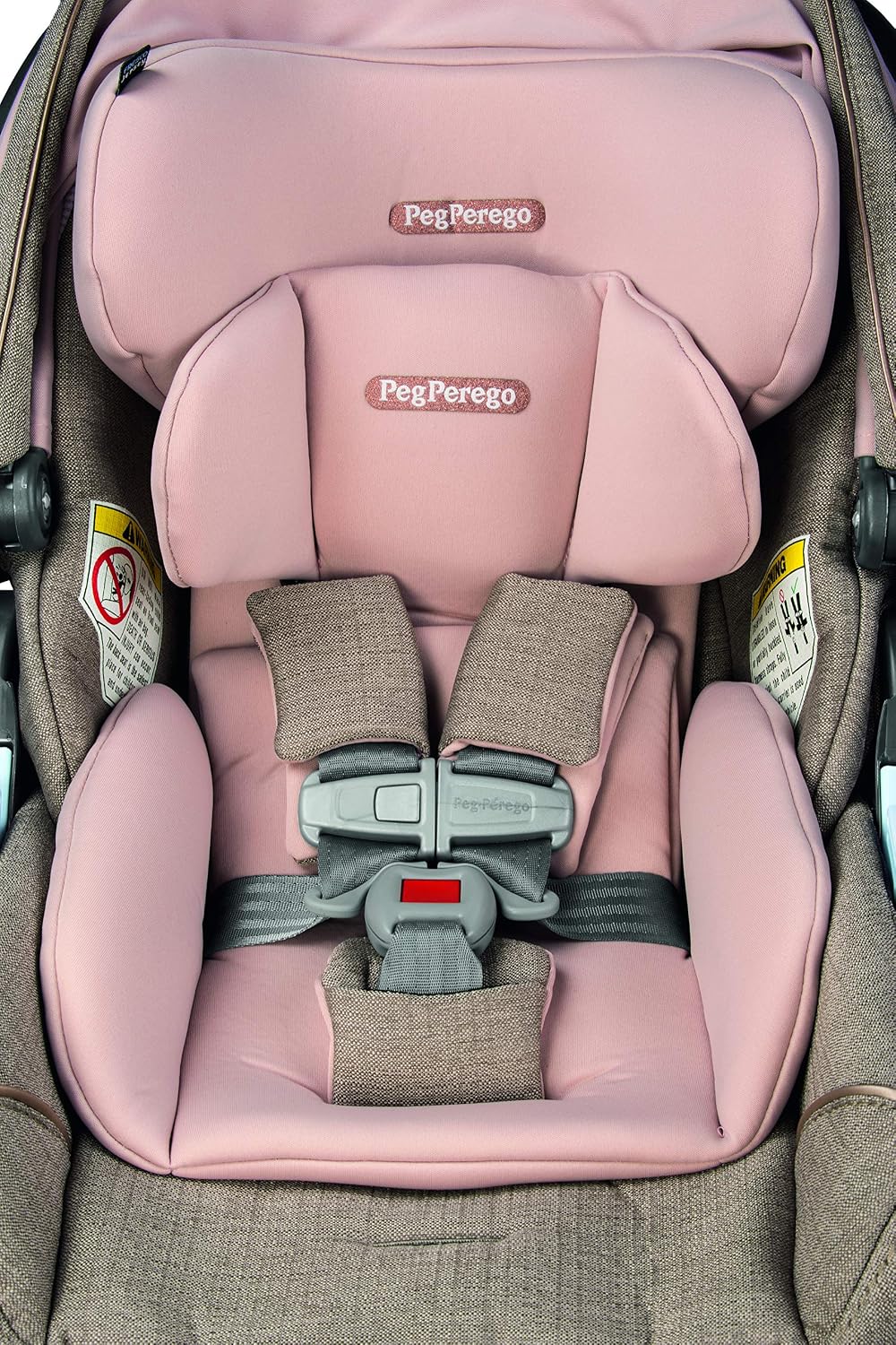 Peg Perego Primo Viaggio Lounge - Reclining Rear Facing Infant Car Seat - Includes Base with Load Leg & Anti-Rebound Bar - for Babies 4 to 30 lbs - Made in Italy - Mon Amour (Pink & Beige)