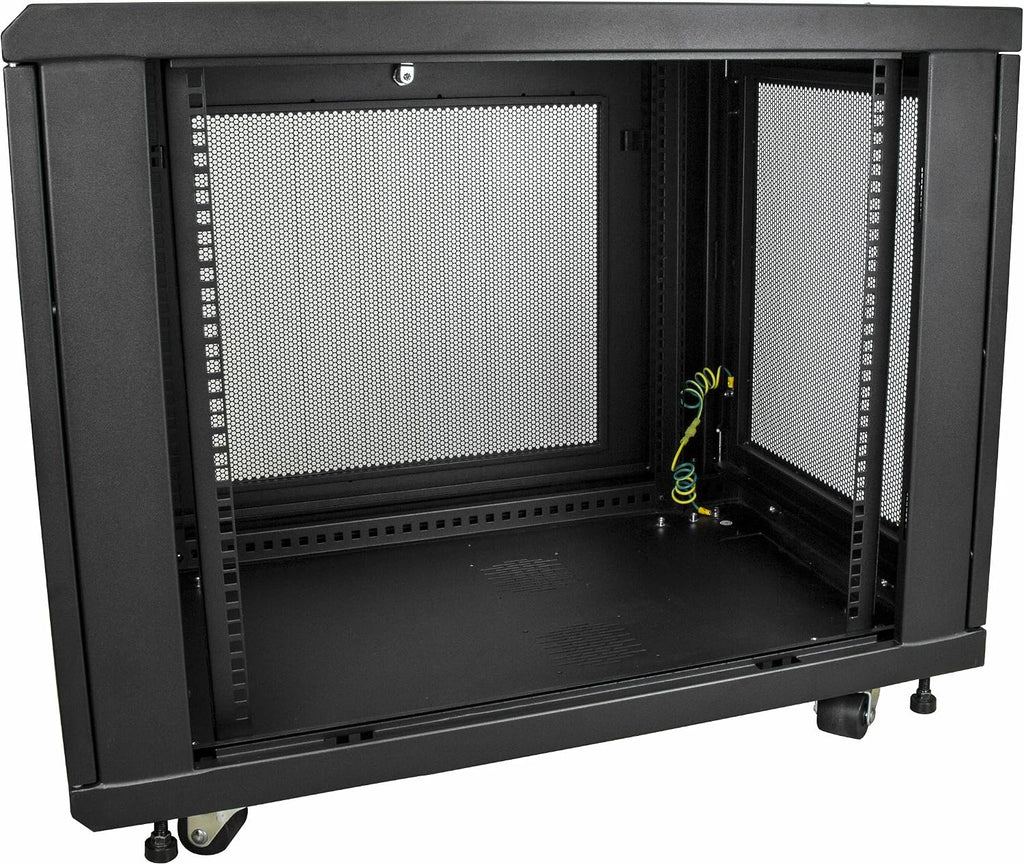 StarTech 12U Enterprise-Grade Server Rack Cabinet Kit, 19in Enclosed 4-Post Rack with Shelf and Cable Management, 29in (75cm) Mounting Depth, 992lb (450kg) Capacity, Black, Alloy Steel