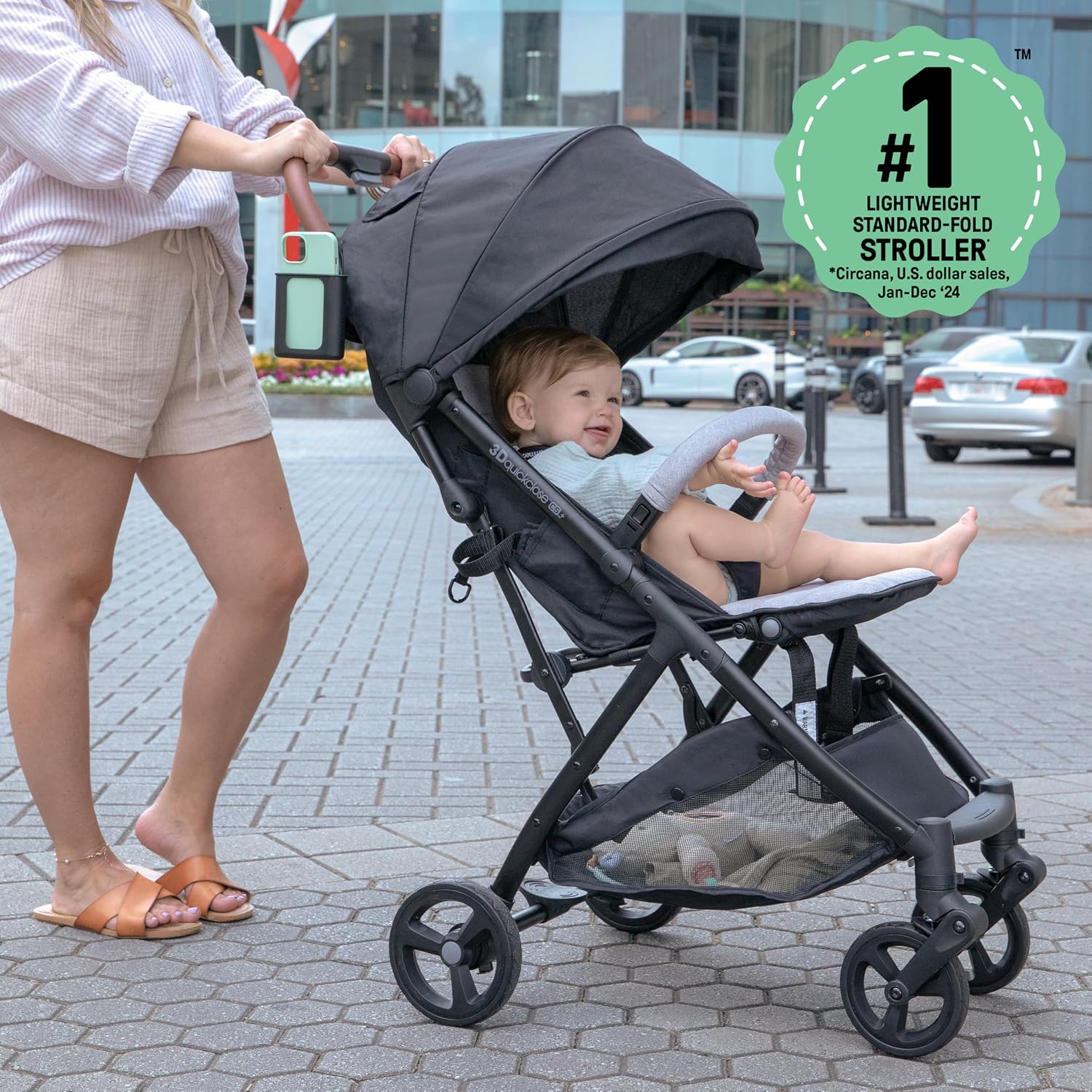 Ingenuity Ingenuity 3Dquickclose CS+ Compact Fold Stroller – Lightweight Stroller with Oversized Canopy, Extra-Large Storage and Compact Fold, Black