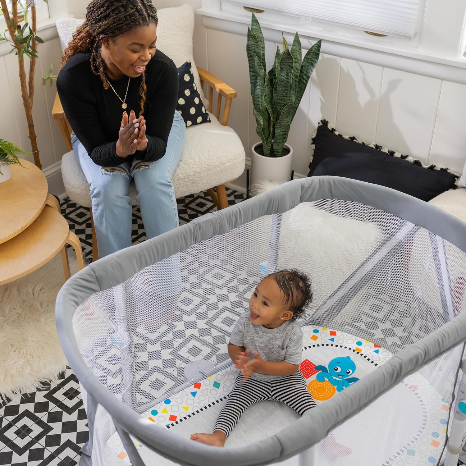 Baby Einstein Kick & Snooze 3-in-1 Foldable Playard, Bassinet and Musical Play Gym, Includes Fitted Sheet, 3-Step Easy Fold, Piano Toy with 25+ Minutes of Music, Grows with Baby, Ages 0 Months and Up