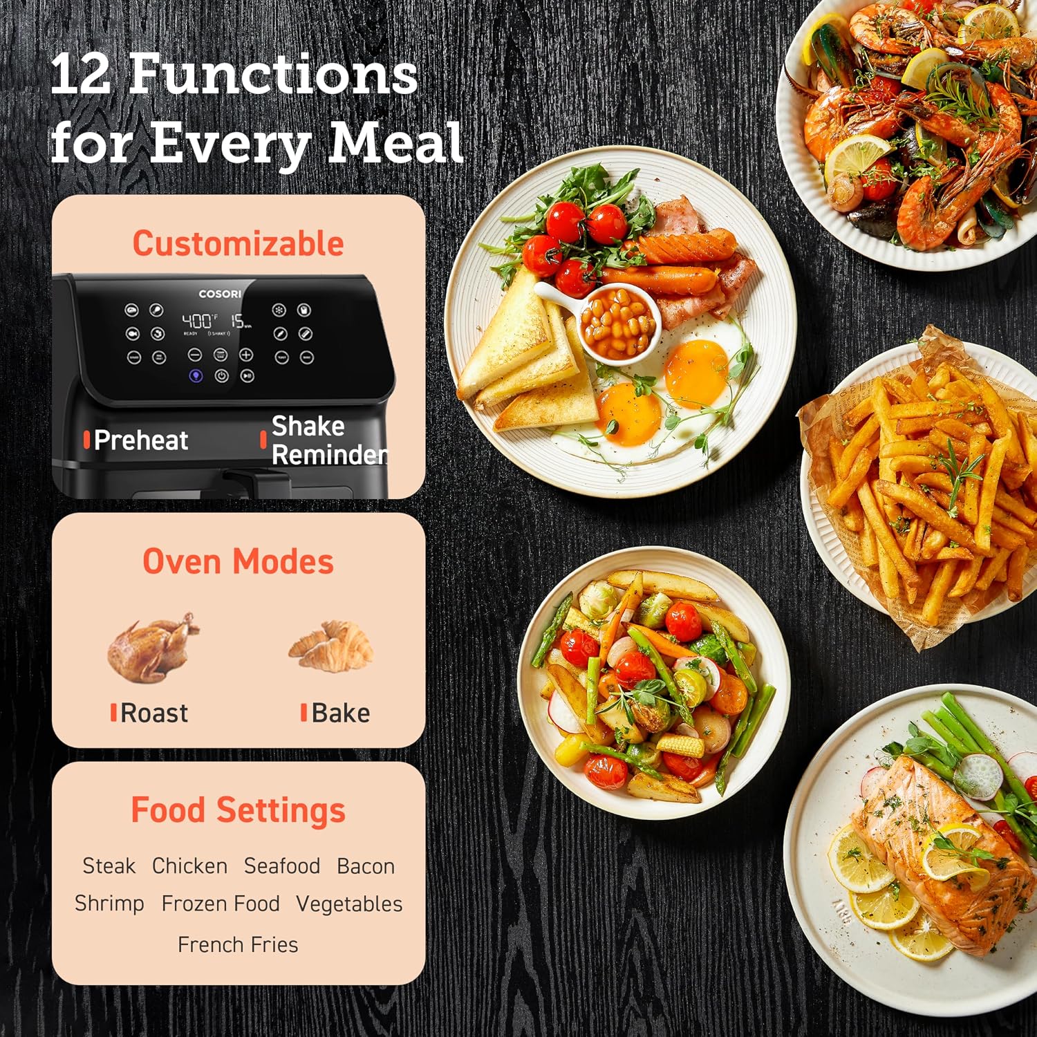 Cosori Clear Window Air Fryer, 6.5 Quart Large Compact Airfryer, 12 One-Touch Savable Custom Functions, Cookbooks and Online Recipes, Nonstick and Dishwasher-Safe