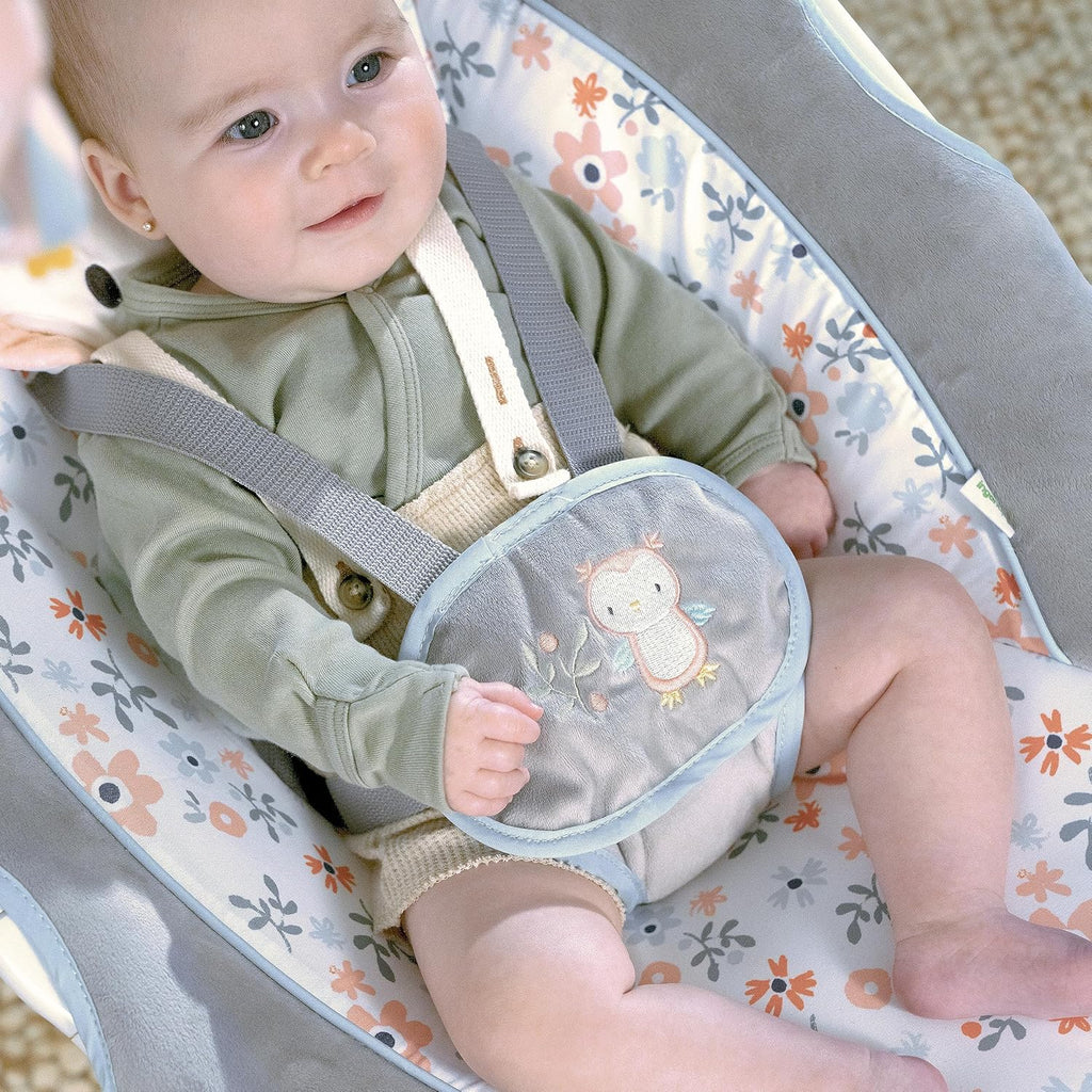 Ingenuity InLighten 5-Speed Baby Swing - Swivel Infant Seat, 5 Point Safety Harness, Nature Sounds, Lights - Nally Owl
