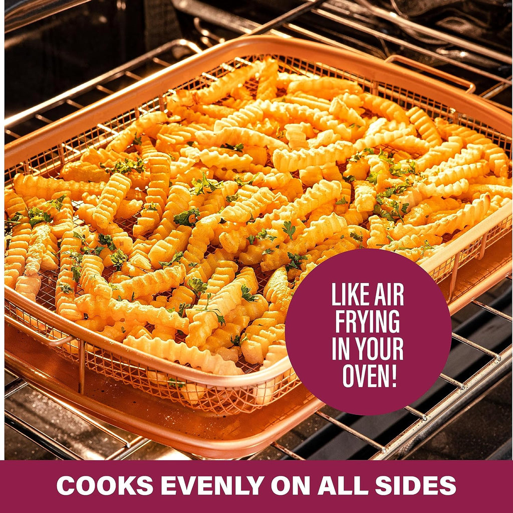 Gotham Steel Baking Sheet with Air Fry Rack,16.5' x 12.5',2 Pc Multipurpose Air Fryer Tray and Cookie Sheet Pan for Oven,Use as Cooling Wire Rack,for Cooking,Pizza,Bacon,Dishwasher Safe,(Pack of 6)