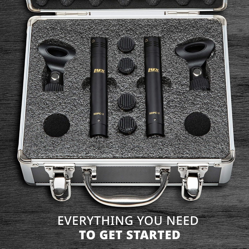 LyxPro SDPC-2 Stereo Pair of Pencil Condenser Stick Instrument Microphone Set, Interchangeable Omni, Cardioid & Super Cardioid Capsules Included, Professional Audio Recording Acoustic & Woodwind Sound